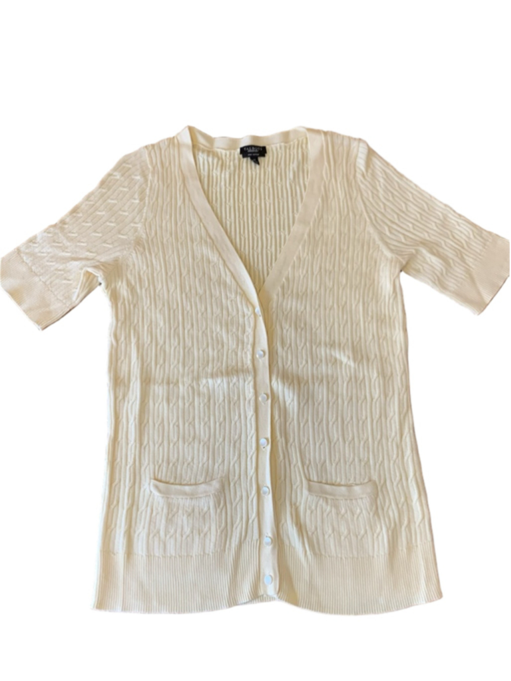 Talbots Cardigan Medium Light Yellow Pima Cotton Short Sleeve